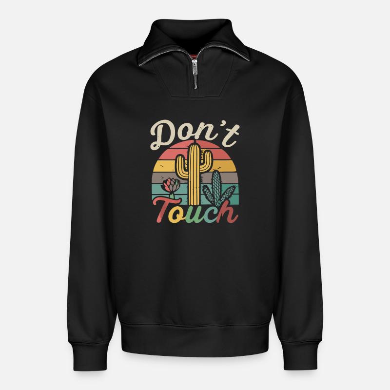 Fass Retro Cactus nicht an - Relaxed Unisex Organic Half Zip Sweatshirt – von SPREAD - Schwarz