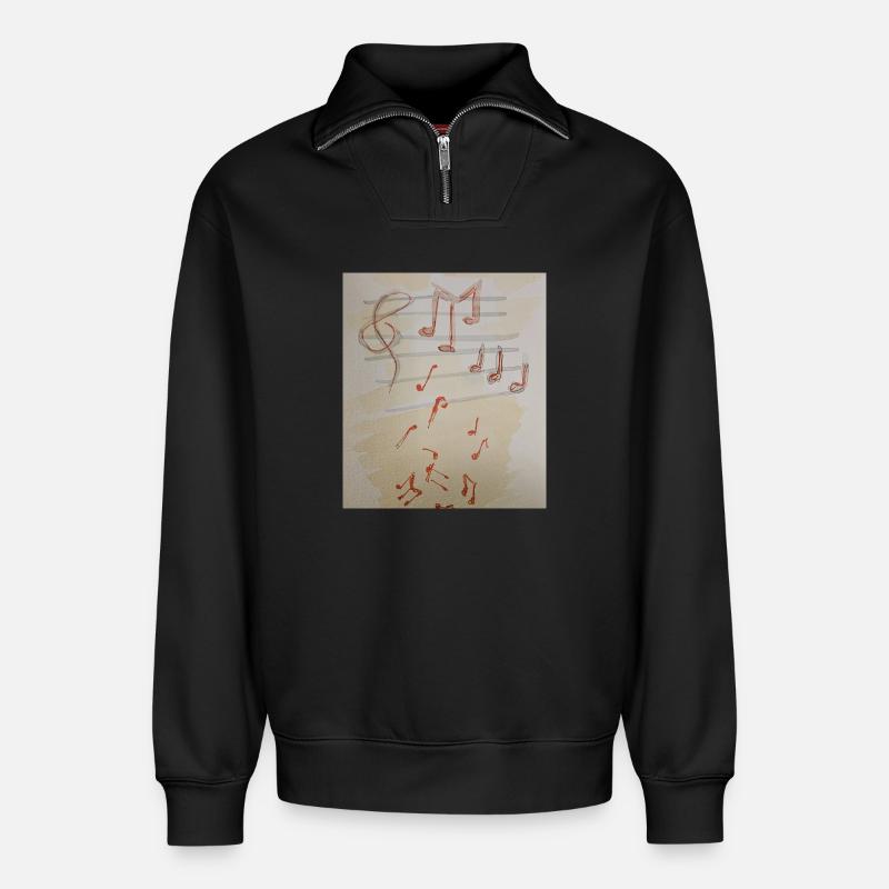 Rote Notenimpression - Relaxed Unisex Organic Half Zip Sweatshirt – von SPREAD - Schwarz