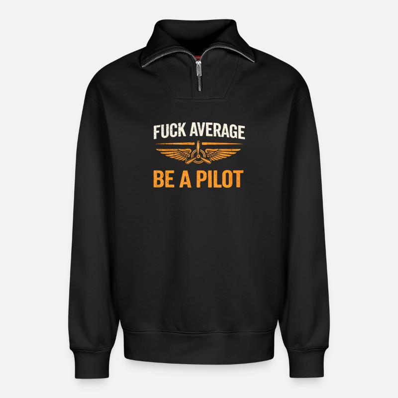 Stolzer Pilot – Fliegen mit Leidenschaft - Relaxed Unisex Organic Half Zip Sweatshirt – von SPREAD - Schwarz