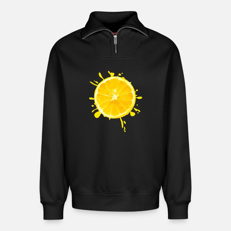 Jaune éclaboussure d’agrumes - Sweat unisexe décontracté en coton biologique à demi-zip – de SPREAD - noir