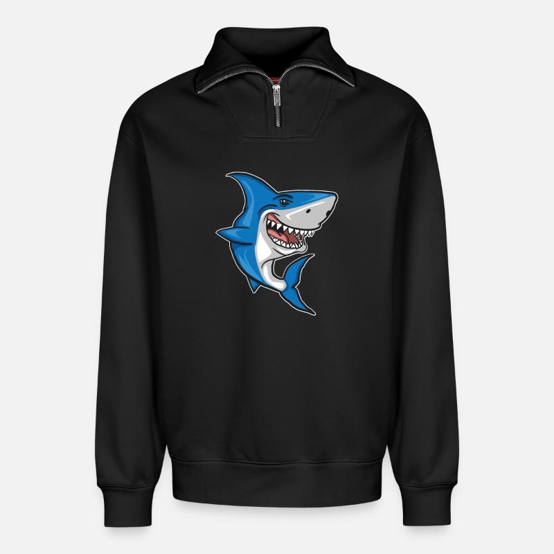 Requin - Poisson - Sweat unisexe décontracté en coton biologique à demi-zip – de SPREAD - noir