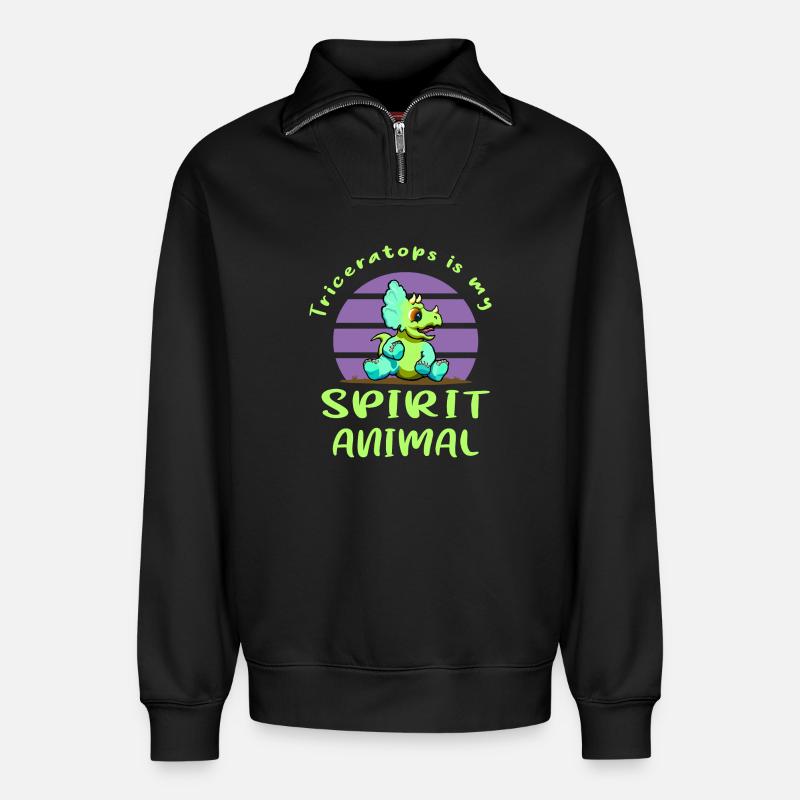 Triceratops - Relaxed Unisex Organic Half Zip Sweatshirt – von SPREAD - Schwarz