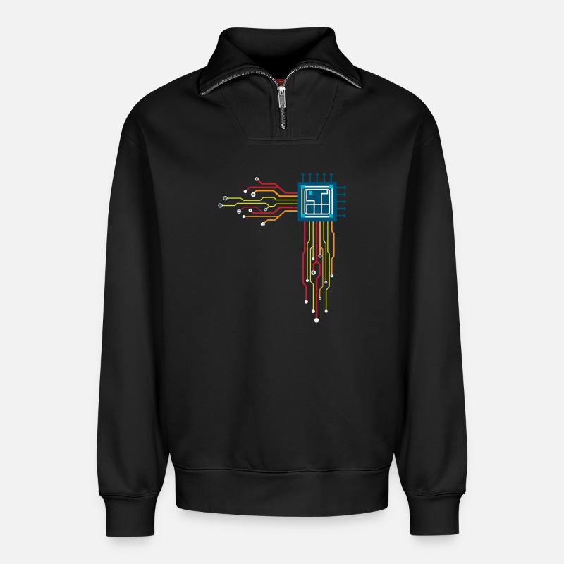 Computer chip - Creative illustration - Relaxed Unisex Organic Half Zip Sweatshirt – by SPREAD - black