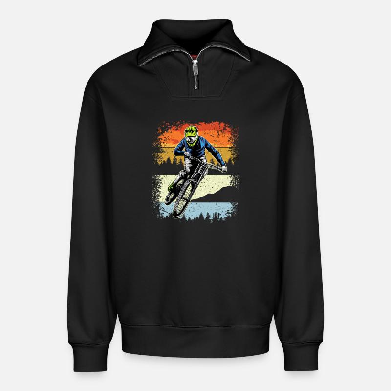 Sunset Trail MTB Fahrer - Relaxed Unisex Organic Half Zip Sweatshirt – von SPREAD - Schwarz