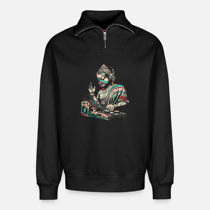 DJ Buddha - Relaxed Unisex Organic Half Zip Sweatshirt – von SPREAD - Schwarz