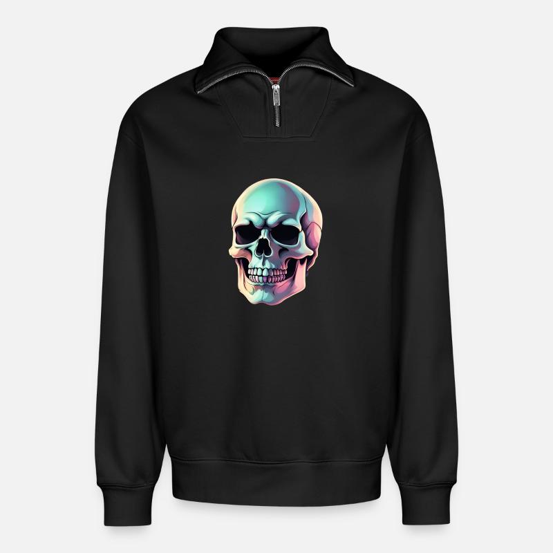 Printflow Skull - Relaxed Unisex Organic Half Zip Sweatshirt – von SPREAD - Schwarz