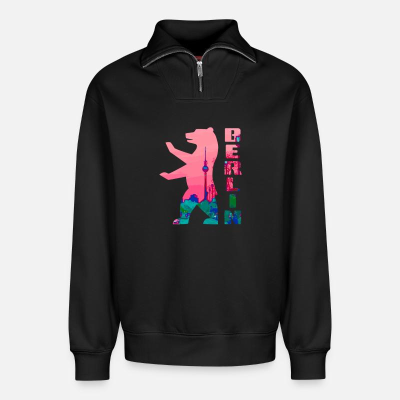 Berlin Bär Neon Silhouette - Relaxed Unisex Organic Half Zip Sweatshirt – von SPREAD - Schwarz