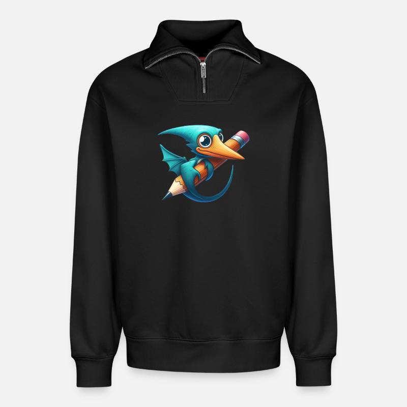 Crayon Ptérodactyle Kawaii Ptérosaure Dino - Sweat unisexe décontracté en coton biologique à demi-zip – de SPREAD - noir