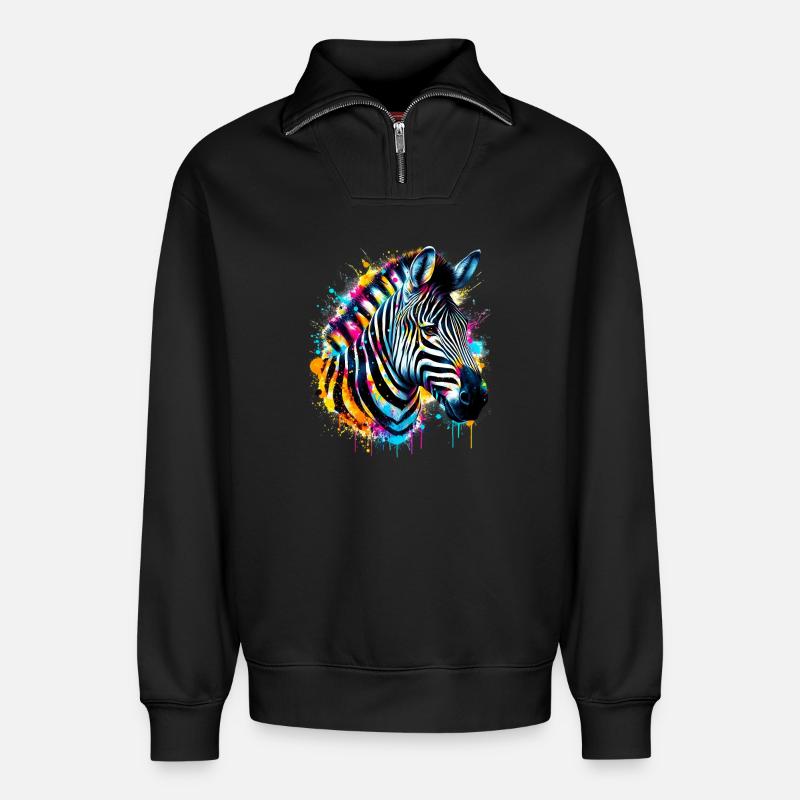 Zebra - Relaxed Unisex Organic Half Zip Sweatshirt – von SPREAD - Schwarz
