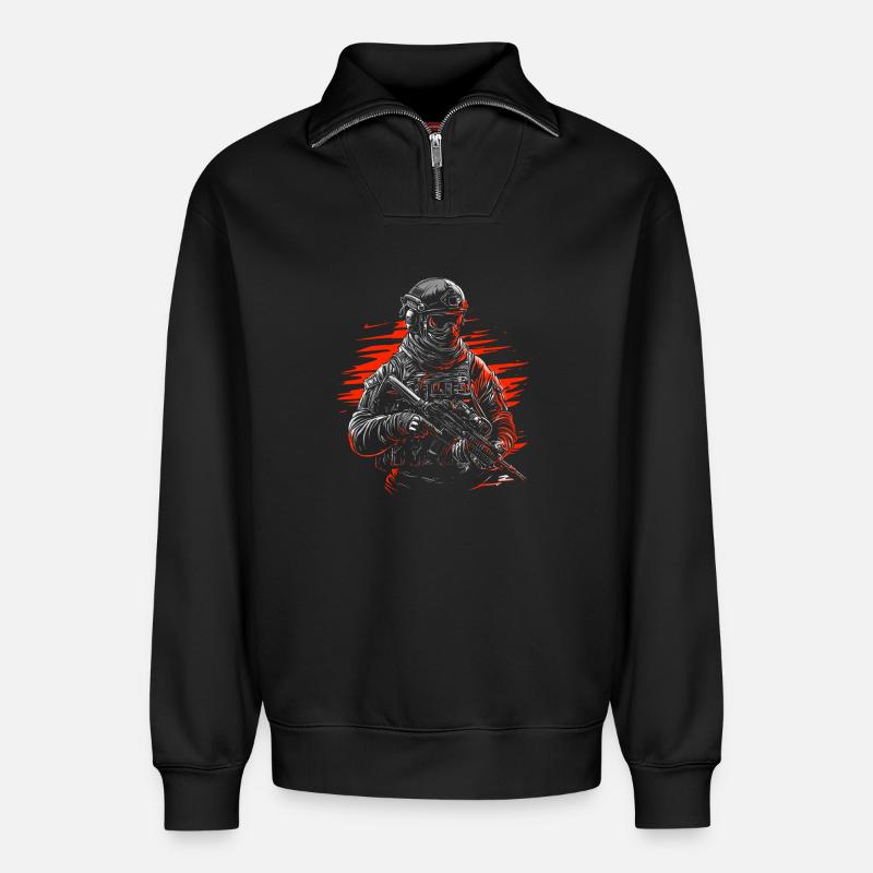 Special Forces - Relaxed Unisex Organic Half Zip Sweatshirt – von SPREAD - Schwarz