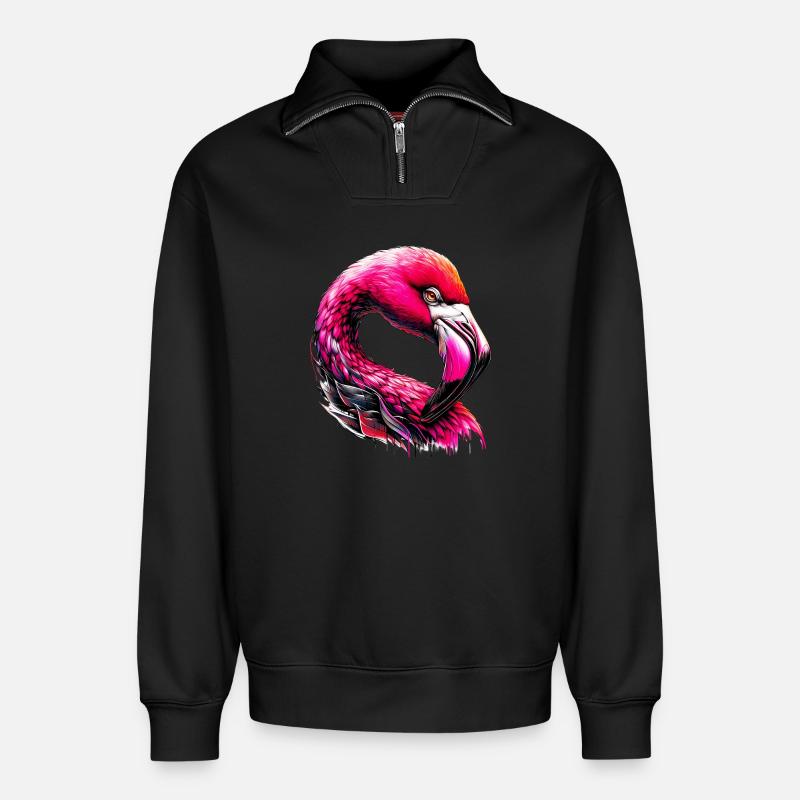Flamingo - Relaxed Unisex Organic Half Zip Sweatshirt – von SPREAD - Schwarz