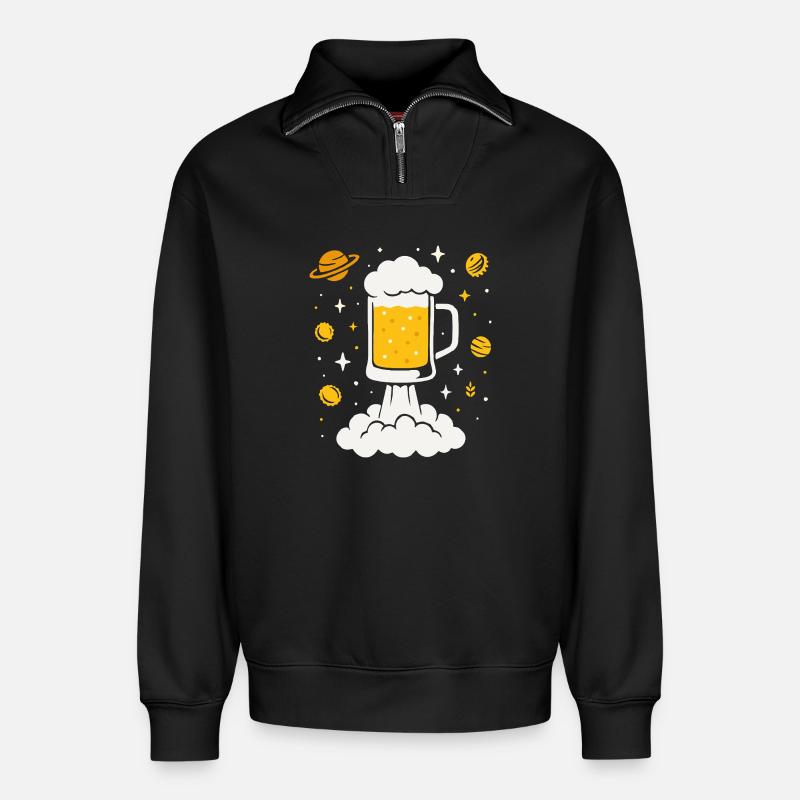 Bier-Rakete im All - Relaxed Unisex Organic Half Zip Sweatshirt – von SPREAD - Schwarz