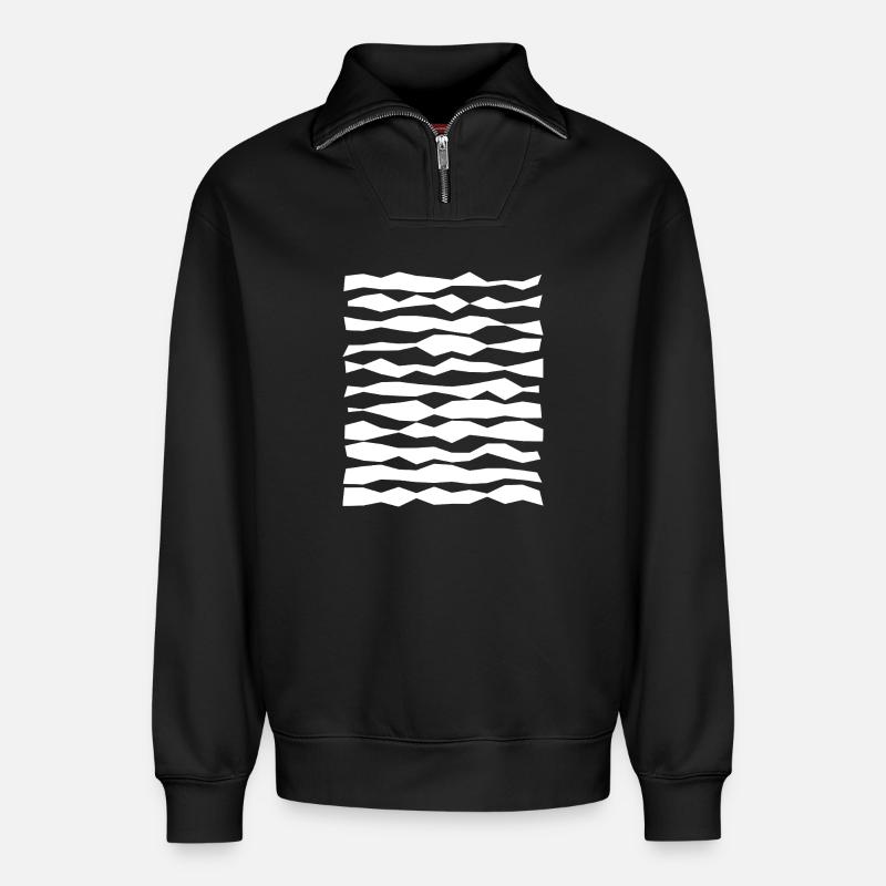 Rayures monochromes en zigzag - Sweat unisexe décontracté en coton biologique à demi-zip – de SPREAD - noir