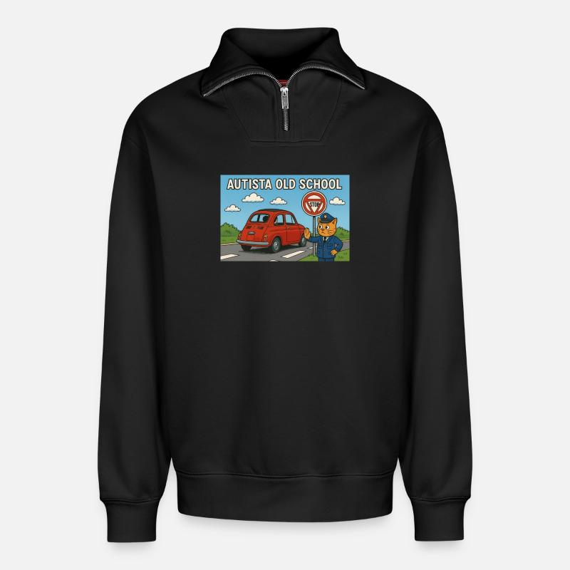 Autista_old_school - Relaxed Unisex Organic Half Zip Sweatshirt – von SPREAD - Schwarz