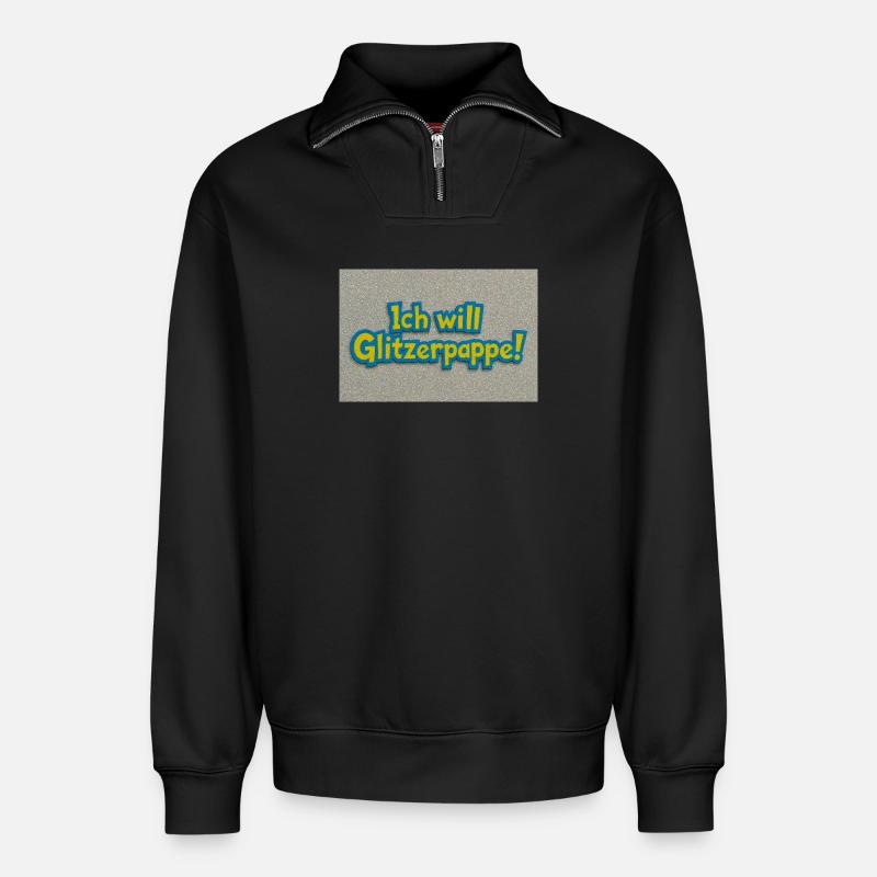 Ich will Glitzerpappe! - Relaxed Unisex Organic Half Zip Sweatshirt – von SPREAD - Schwarz