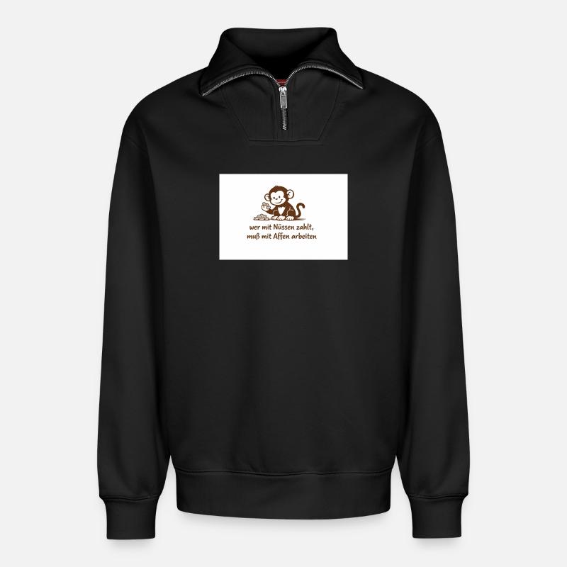Arbeiteraffe_mit_Erdnuessen - Sweat unisexe décontracté en coton biologique à demi-zip – de SPREAD - noir