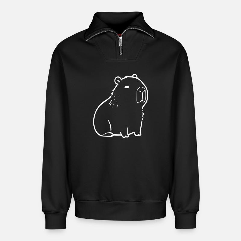 Capybara capybara white - Relaxed Unisex Organic Half Zip Sweatshirt – by SPREAD - black
