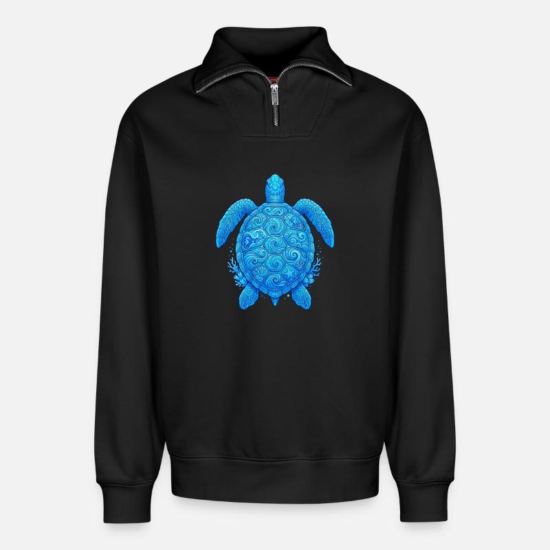 Blue Sea Turtle - Relaxed Unisex Organic Half Zip Sweatshirt – by SPREAD - black
