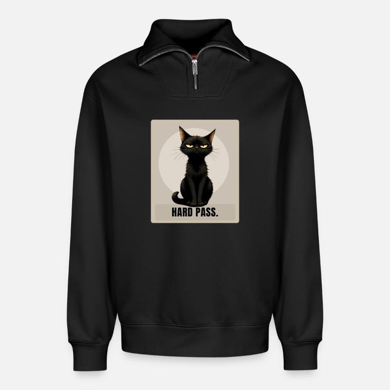 HARD PASS Sarcastic Black Cat Design - Relaxed Unisex Organic Half Zip Sweatshirt – von SPREAD - Schwarz