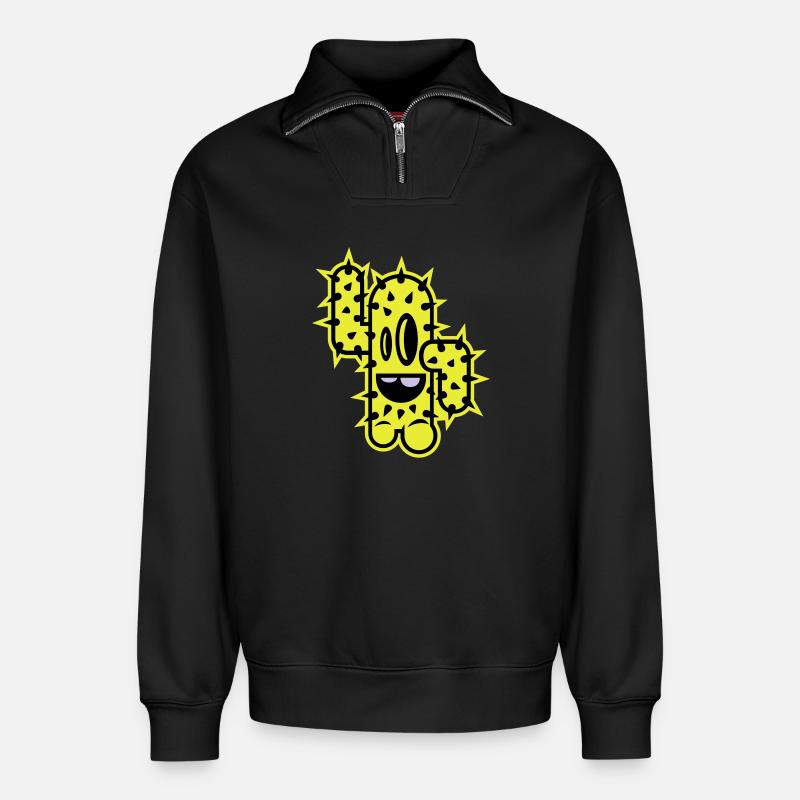 cactus high five comic - Relaxed Unisex Organic Half Zip Sweatshirt – by SPREAD - black
