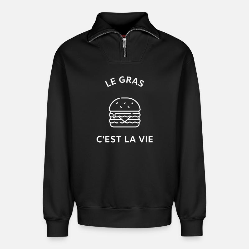 Le gras c'est la vie - Sweat unisexe décontracté en coton biologique à demi-zip – de SPREAD - noir