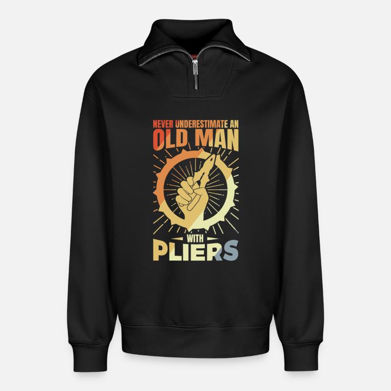 Old electronics technician - Relaxed Unisex Organic Half Zip Sweatshirt – by SPREAD - black