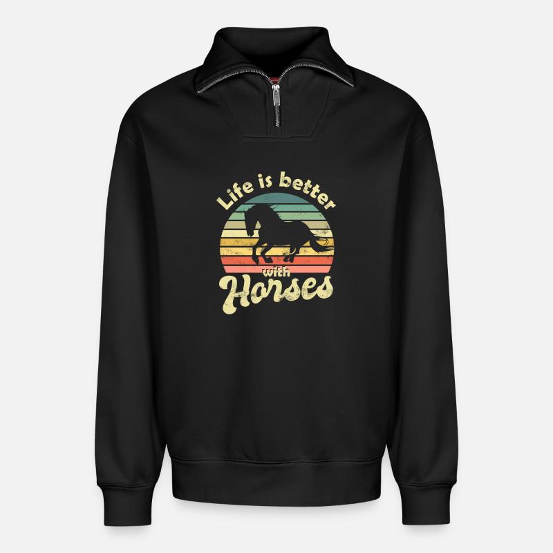 Pferd Pferde - Relaxed Unisex Organic Half Zip Sweatshirt – von SPREAD - Schwarz