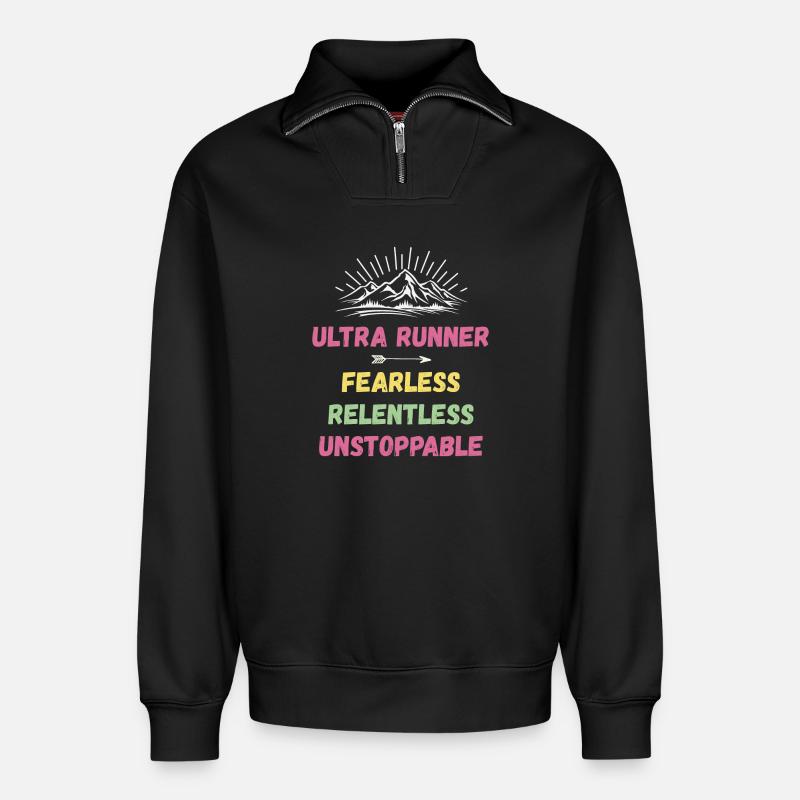 Ultra Runner - Intrépide. Implacable. Imparable. - Sweat unisexe décontracté en coton biologique à demi-zip – de SPREAD - noir