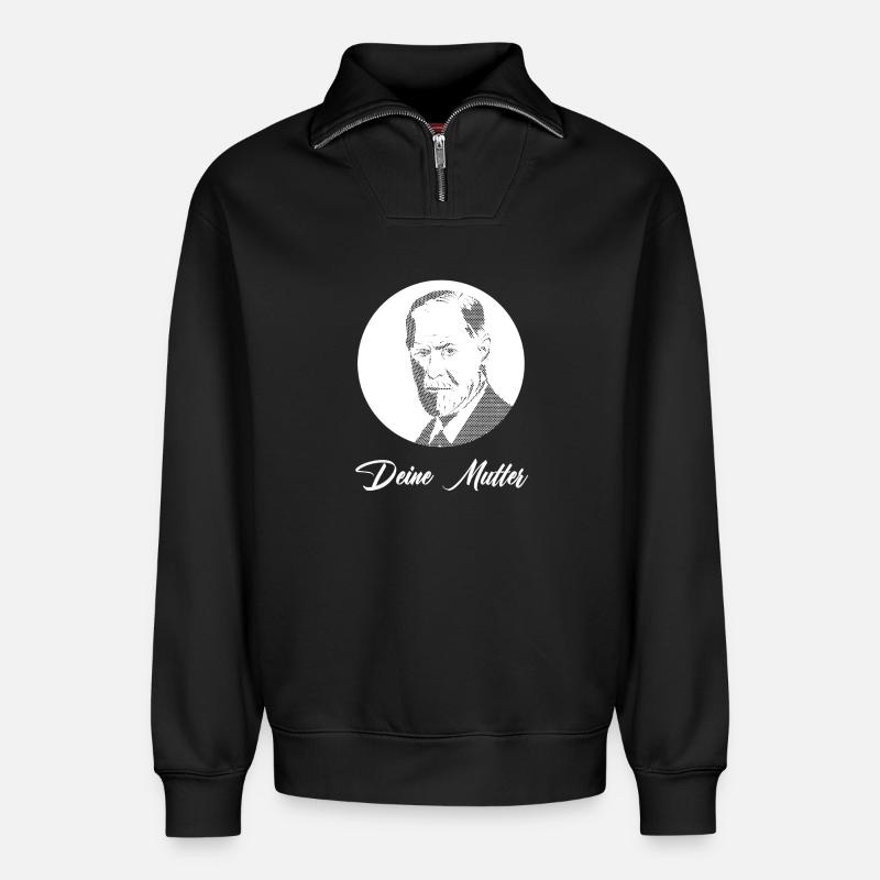 Deine Mutter - Relaxed Unisex Organic Half Zip Sweatshirt – von SPREAD - Schwarz