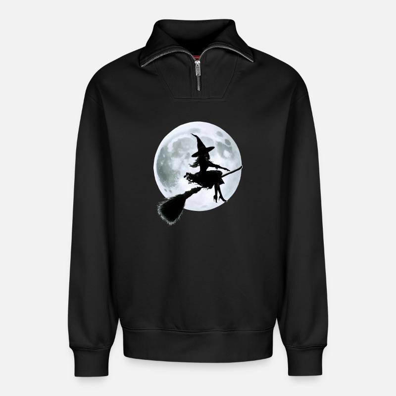 Witch on a Broom - Relaxed Unisex Organic Half Zip Sweatshirt – by SPREAD - black