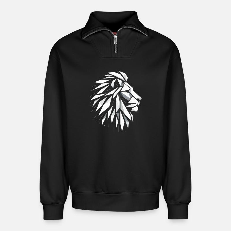 Löwenkopf Polygonkunst - Relaxed Unisex Organic Half Zip Sweatshirt – von SPREAD - Schwarz