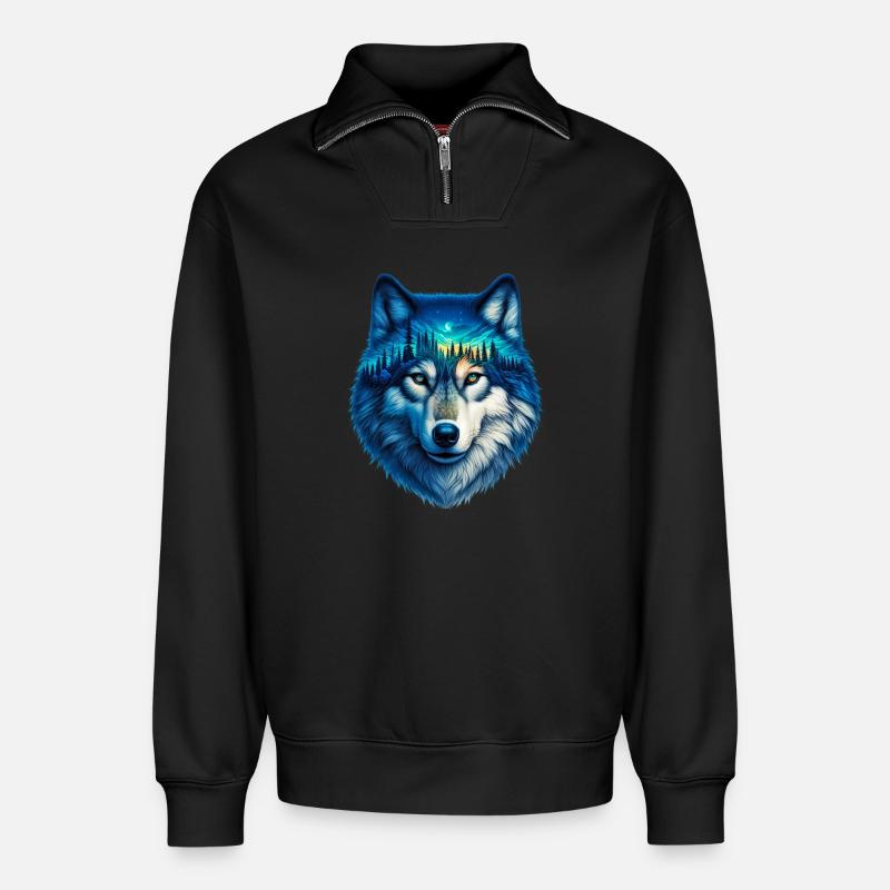 Wolf - Relaxed Unisex Organic Half Zip Sweatshirt – von SPREAD - Schwarz