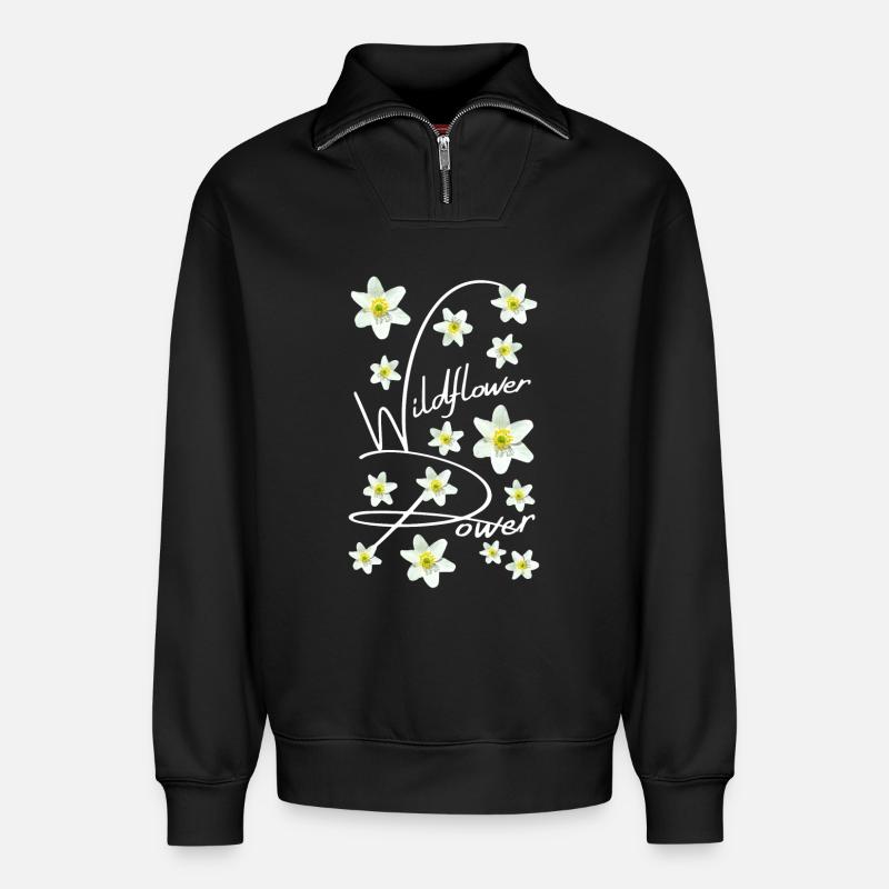 BUSCHWINDRÖSCHEN - Relaxed Unisex Organic Half Zip Sweatshirt – von SPREAD - Schwarz