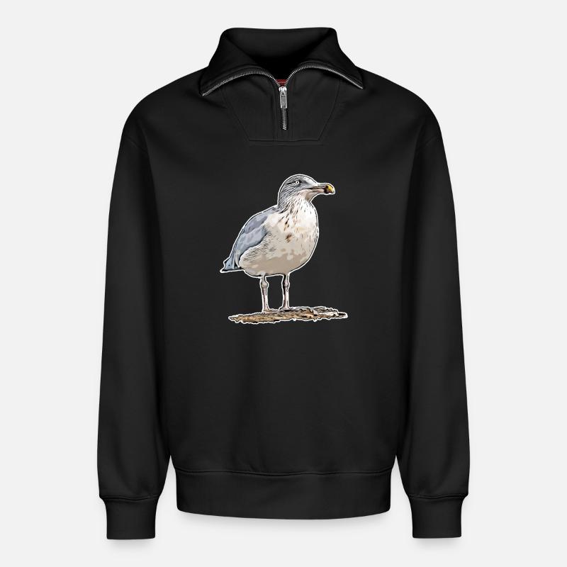 Möwe - Relaxed Unisex Organic Half Zip Sweatshirt – von SPREAD - Schwarz