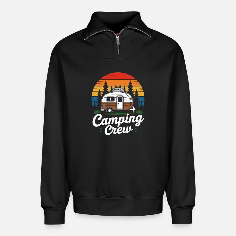 Retro Camping Crew Wohnwagen - Relaxed Unisex Organic Half Zip Sweatshirt – von SPREAD - Schwarz