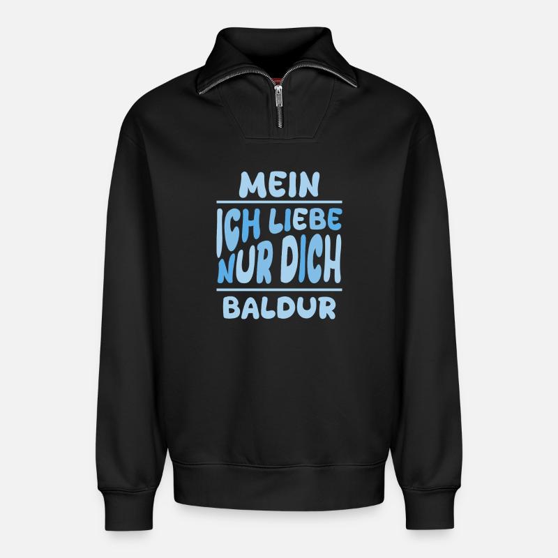 Mann Baldur - Relaxed Unisex Organic Half Zip Sweatshirt – von SPREAD - Schwarz