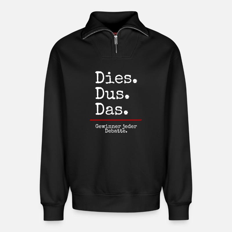 Dies Dus Das Debatte (black) - Relaxed Unisex Organic Half Zip Sweatshirt – von SPREAD - Schwarz