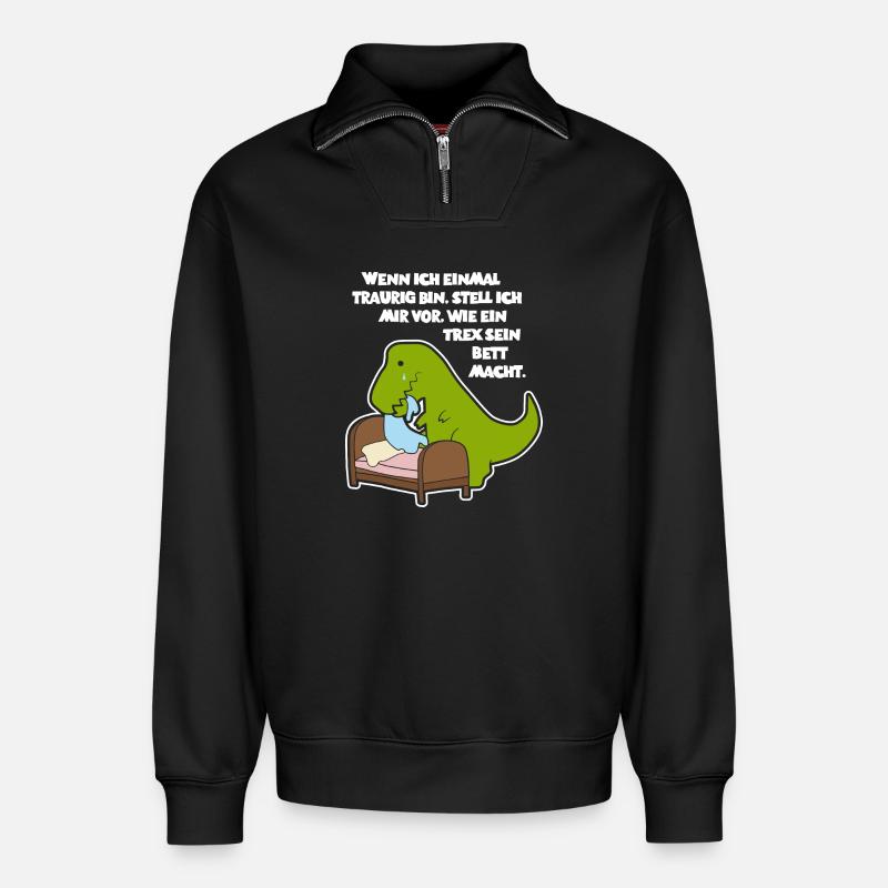T-Rex beim Bett machen - Design - Relaxed Unisex Organic Half Zip Sweatshirt – von SPREAD - Schwarz