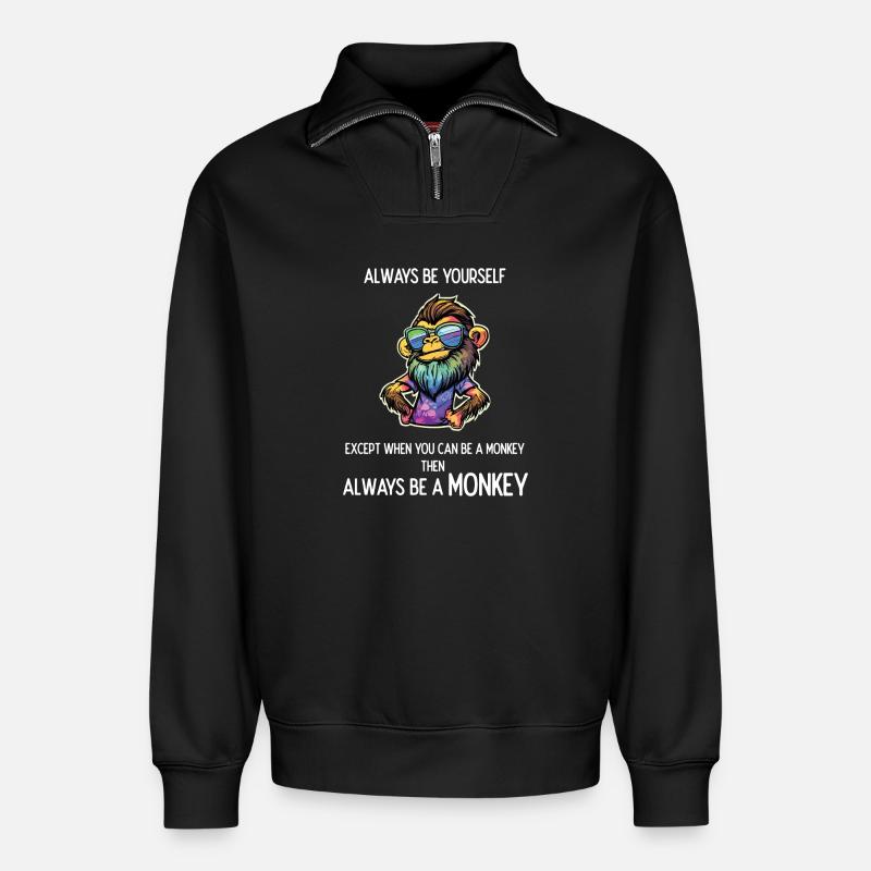 Sei immer ein Affe - Relaxed Unisex Organic Half Zip Sweatshirt – von SPREAD - Schwarz