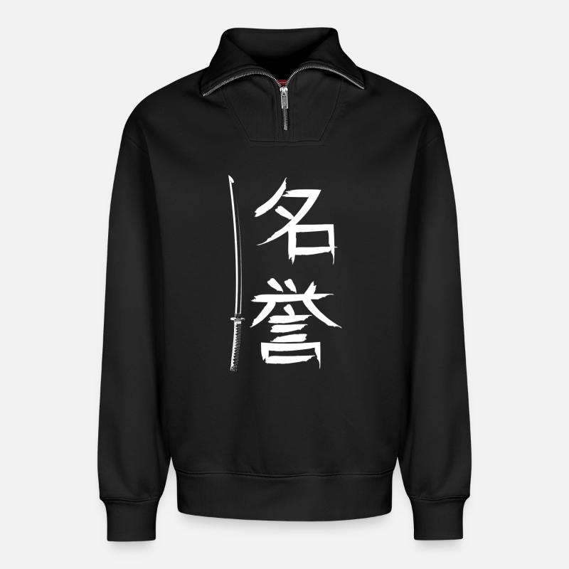 Weißes Katana - Relaxed Unisex Organic Half Zip Sweatshirt – von SPREAD - Schwarz