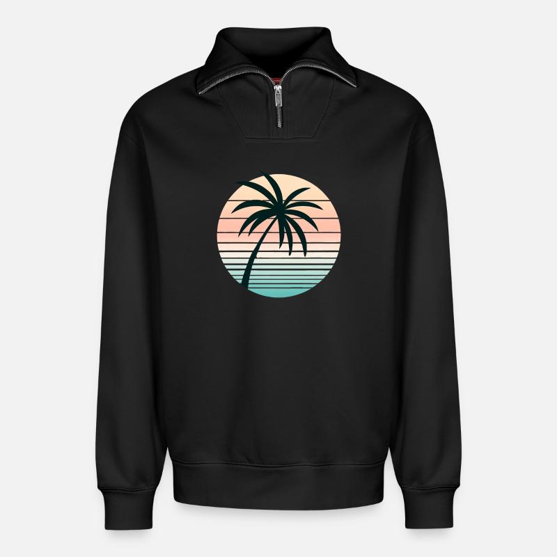 Paume Synthwave - Sweat unisexe décontracté en coton biologique à demi-zip – de SPREAD - noir