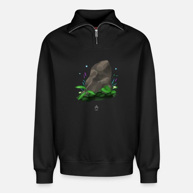 Runes Stone - Relaxed Unisex Organic Half Zip Sweatshirt – von SPREAD - Schwarz
