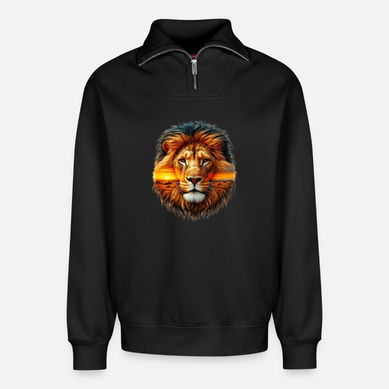 Löwe - Relaxed Unisex Organic Half Zip Sweatshirt – von SPREAD - Schwarz