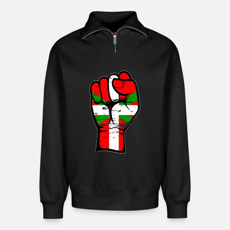 Baskische Flagge Faust used - Relaxed Unisex Organic Half Zip Sweatshirt – von SPREAD - Schwarz