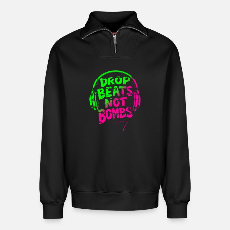 Drop Beats Not Bombs green pink - Relaxed Unisex Organic Half Zip Sweatshirt – von SPREAD - Schwarz
