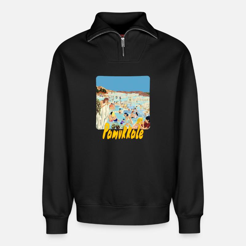 Pamukkale - Relaxed Unisex Organic Half Zip Sweatshirt – von SPREAD - Schwarz