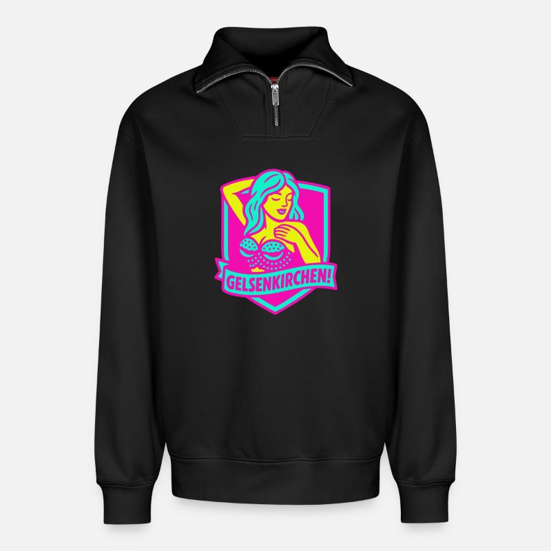 Gelsenkirchen Superstar in pink - Relaxed Unisex Organic Half Zip Sweatshirt – von SPREAD - Schwarz