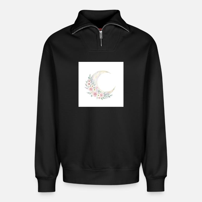 Mondblütenkranz - Relaxed Unisex Organic Half Zip Sweatshirt – von SPREAD - Schwarz