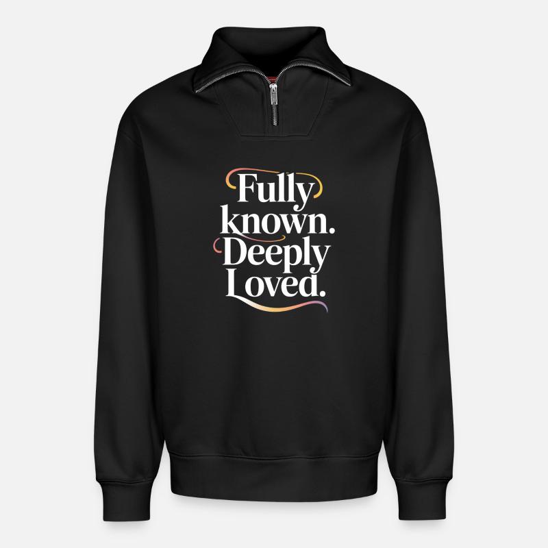 Fully Known Deeply Loved Christliche Liebe - Relaxed Unisex Organic Half Zip Sweatshirt – von SPREAD - Schwarz