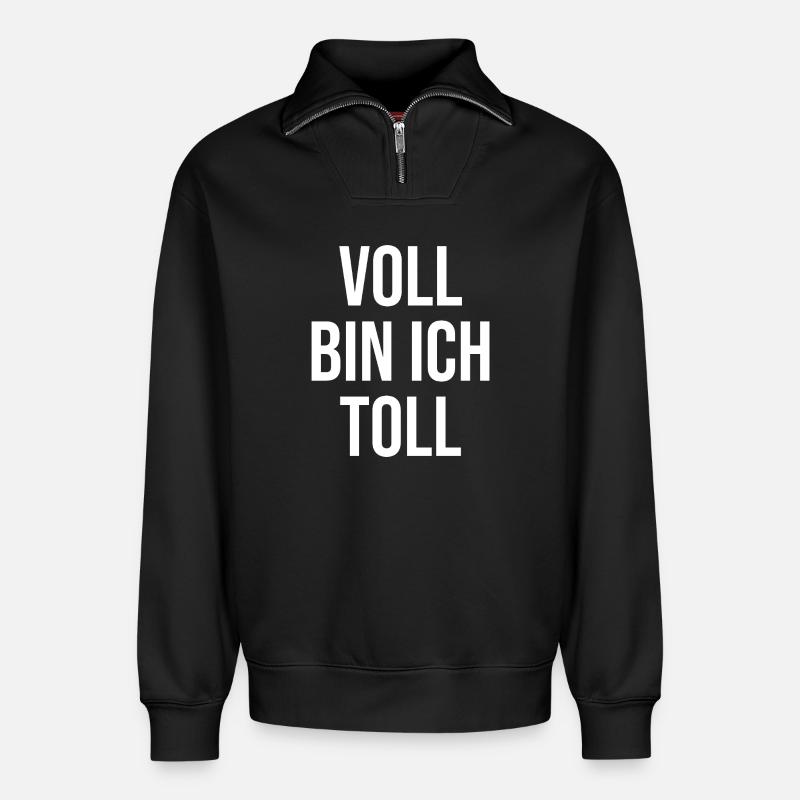 Voll bin ich toll - Relaxed Unisex Organic Half Zip Sweatshirt – von SPREAD - Schwarz